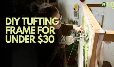 young woman operating in tufting frame