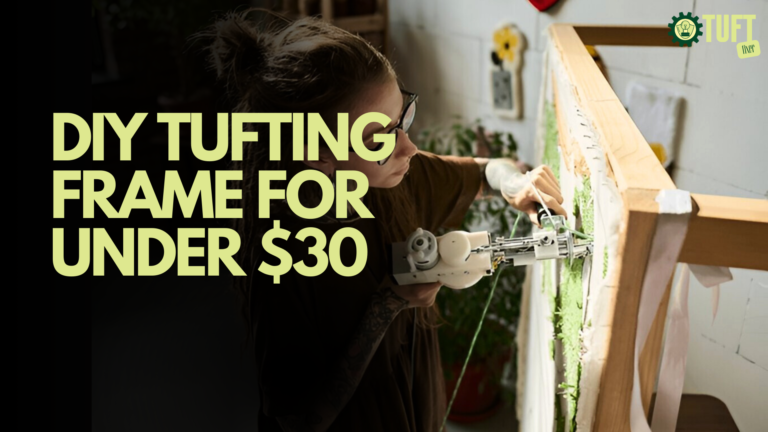 young woman operating in tufting frame